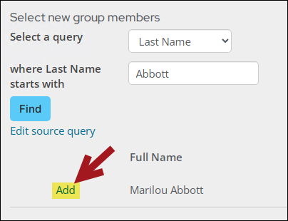 Selecting "add" next to a member's name