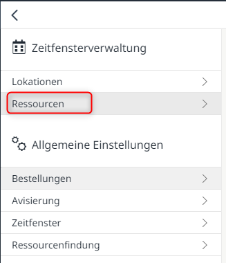 Auswahl der Ressourcen in der Zeitfensterverwaltung