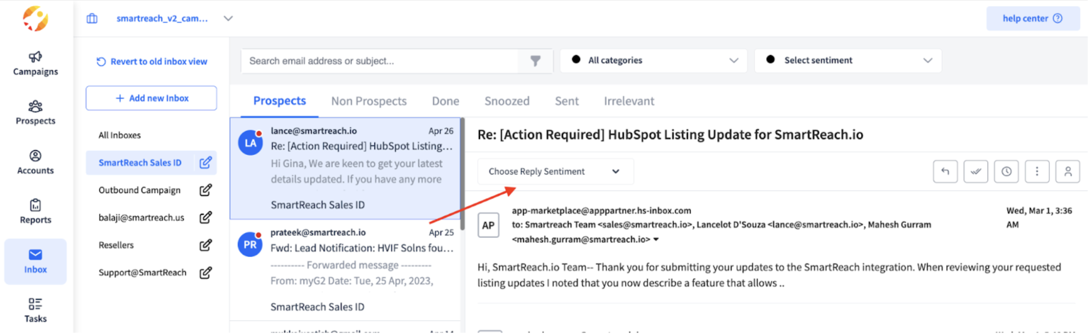 How to stop assigning a reply sentiment using SmartReach