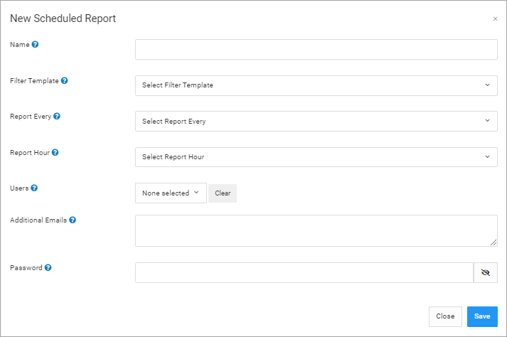 Screenshot of the **New Scheduled Report** form