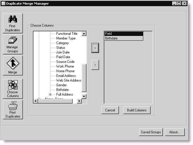From Customers, select Manage duplicates, and then select Choose Columns