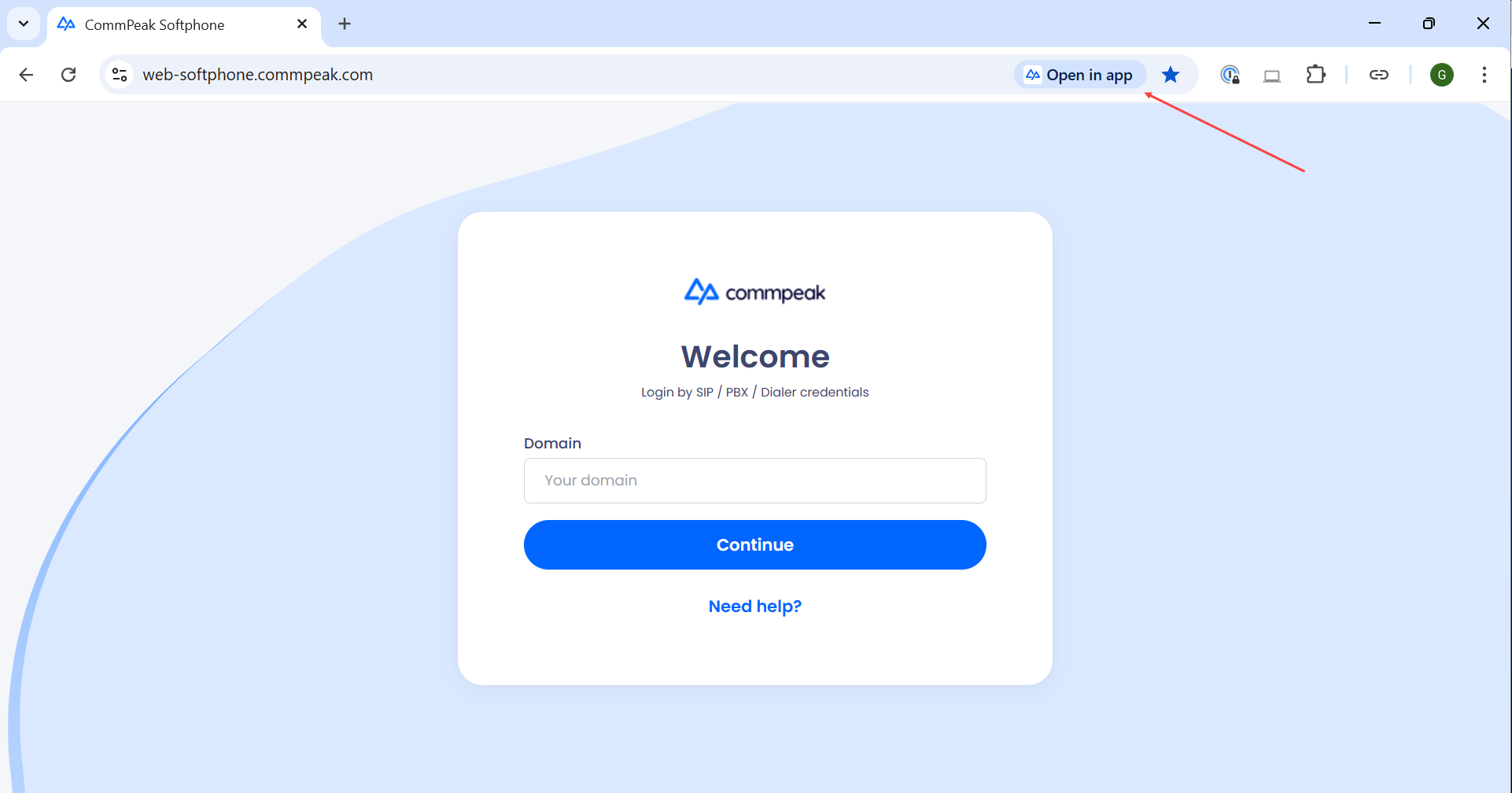 Screenshot of launching the Web-based Softphone app from your browser