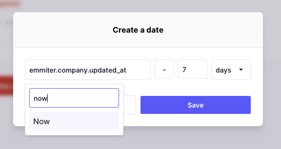 Select the now reference and substract 7 days