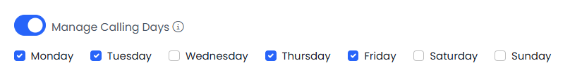Managing calling hours per specific day