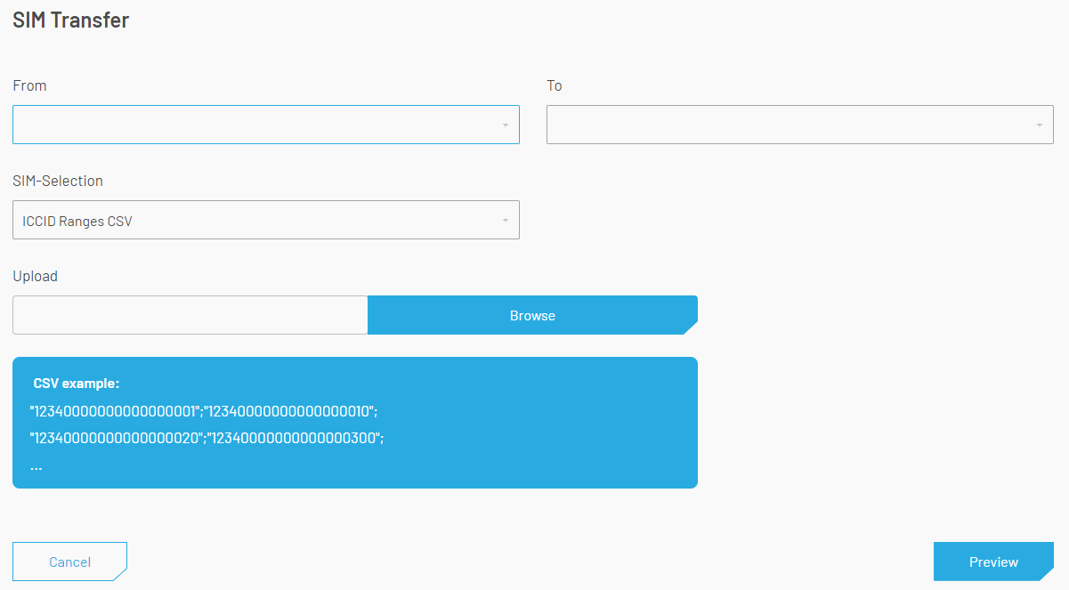1NCE_SIM_Transfer.png SIM transfer dialog for transferring SIMs to other sub-organizations.