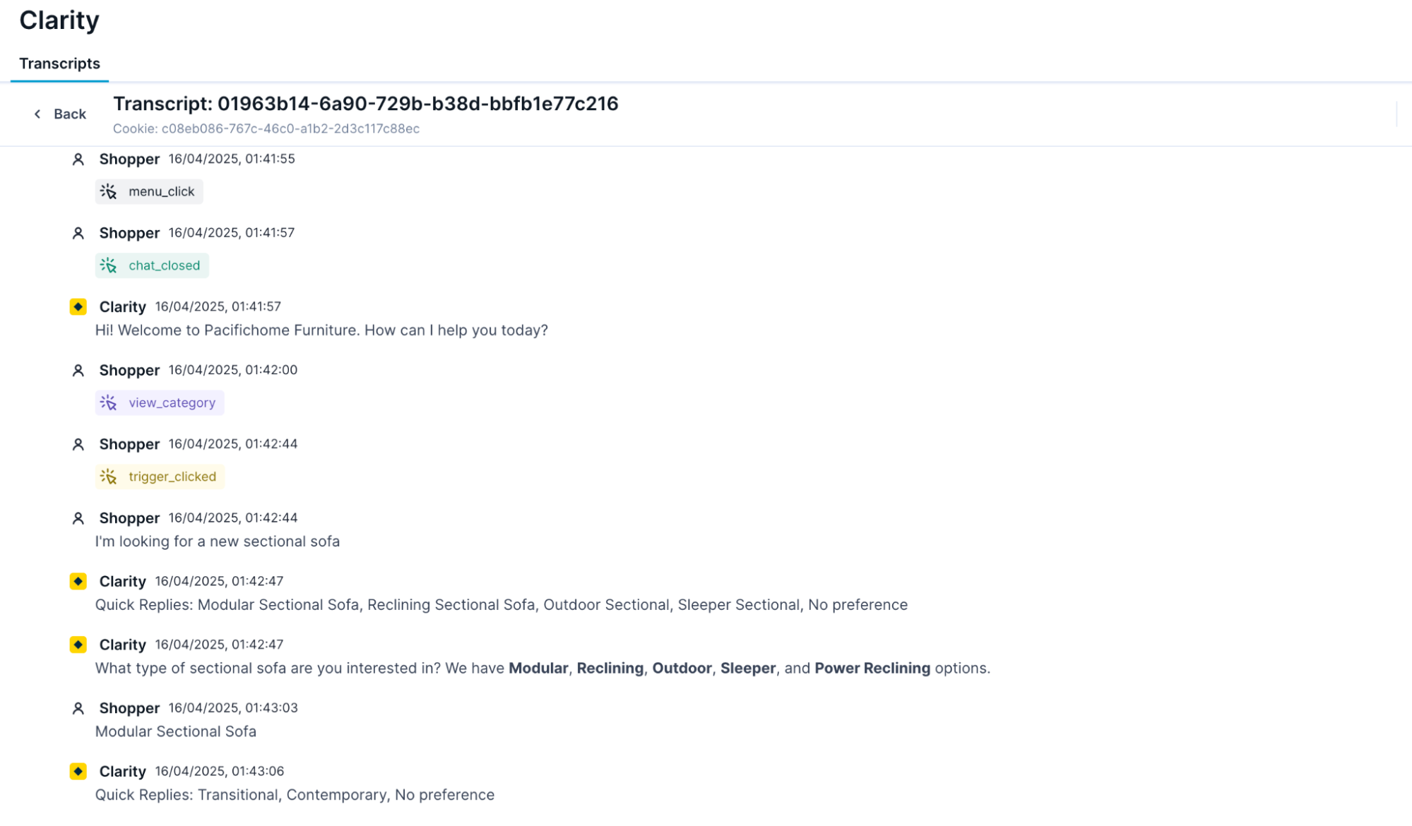 View the agent's interaction with your shoppers.