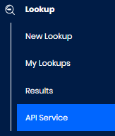 Screenshot of Lookup API Service in the main menu