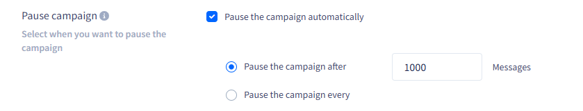Screenshot of the Pause campaign options