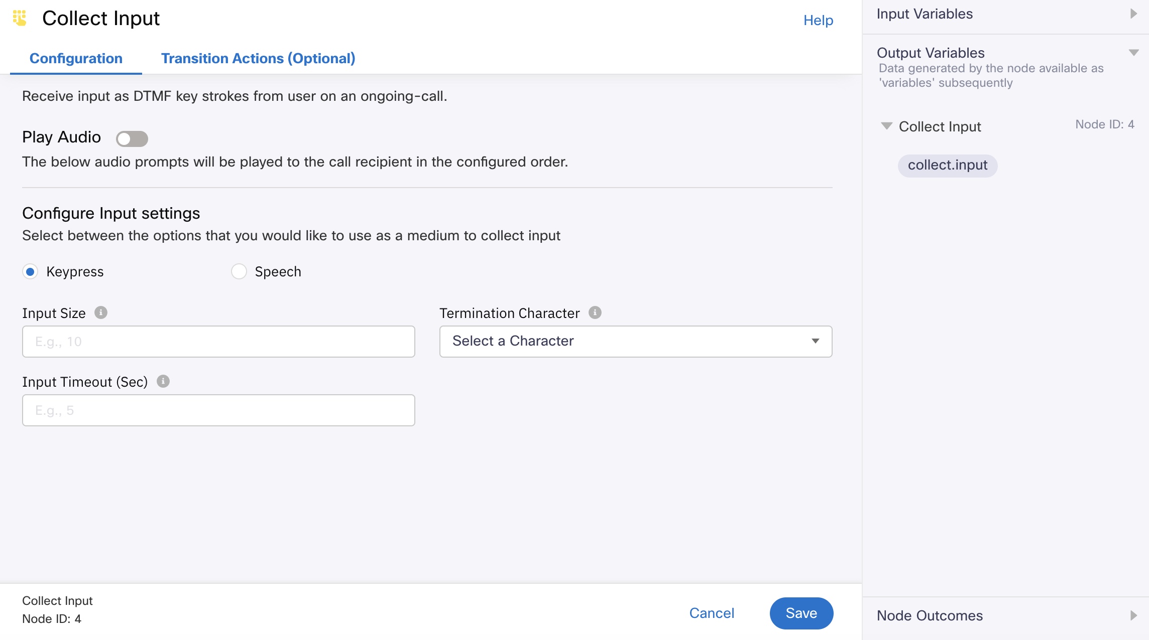 Keypress Collect Input Node Configuration