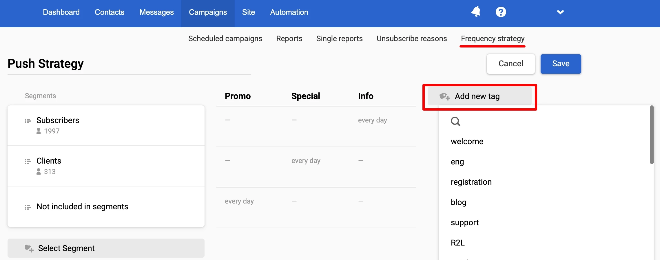 Using tags to a frequency strategy