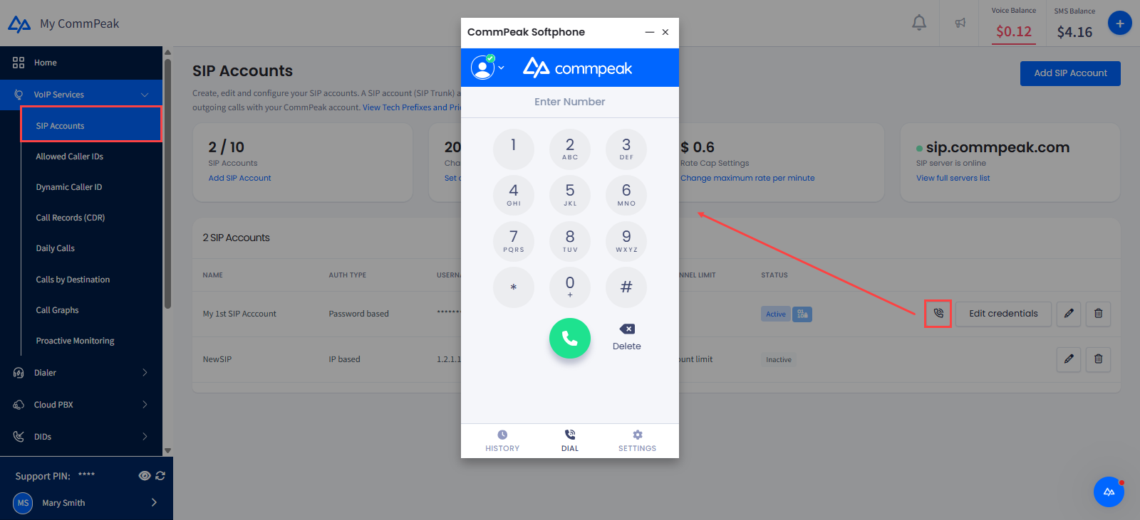 Starting CommPeak's Built-in WebRTC Softphone