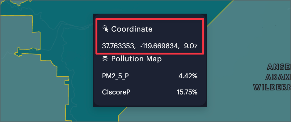 Displaying coordinates in the mouse-over tooltip.