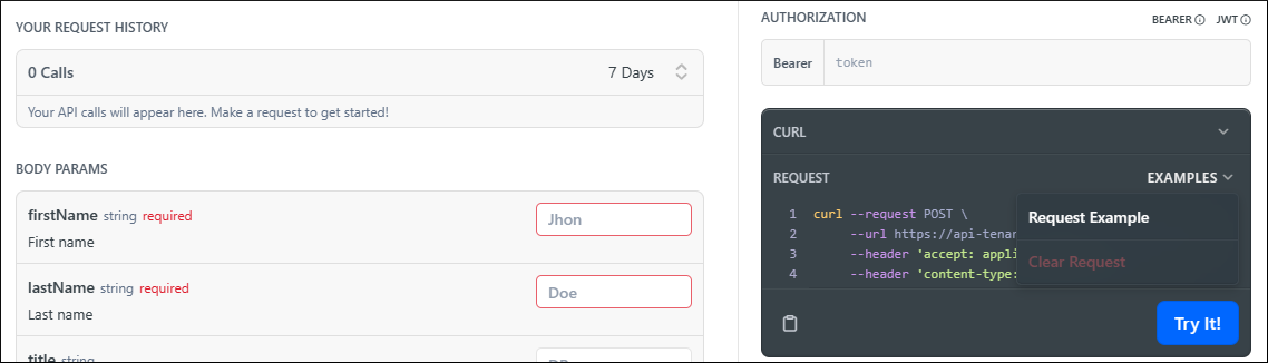 Making an example API request