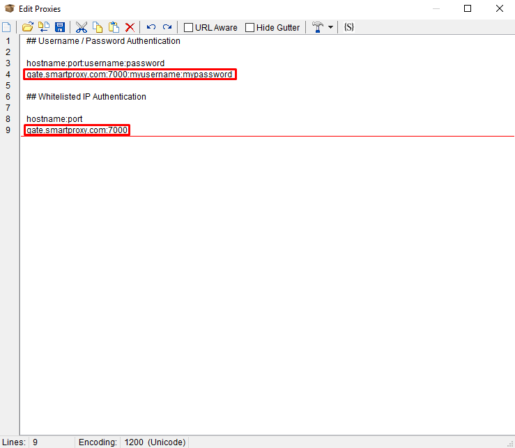 ScrapeBox proxy settings - edit proxies example