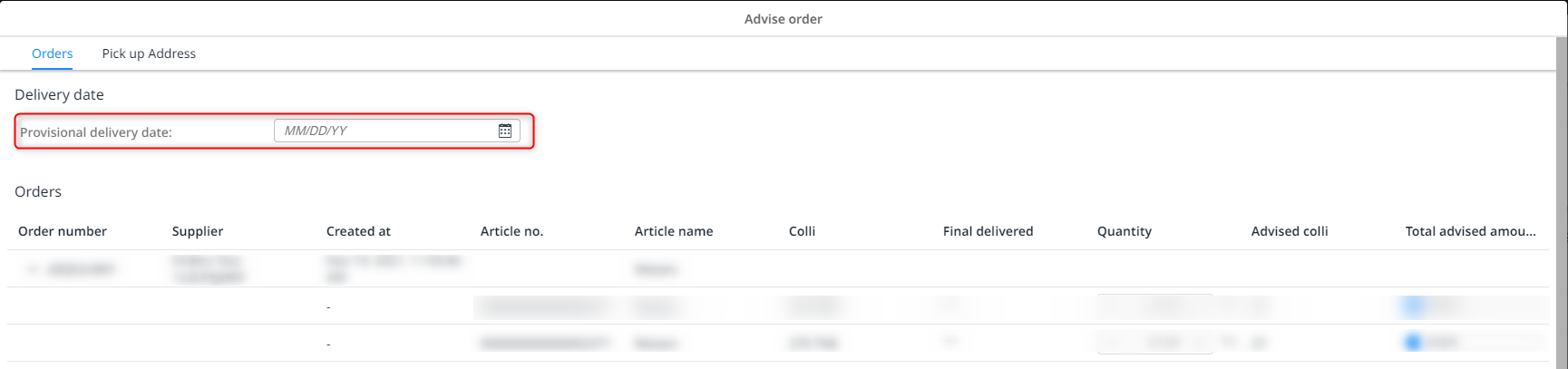 Enter a provisional delivery date