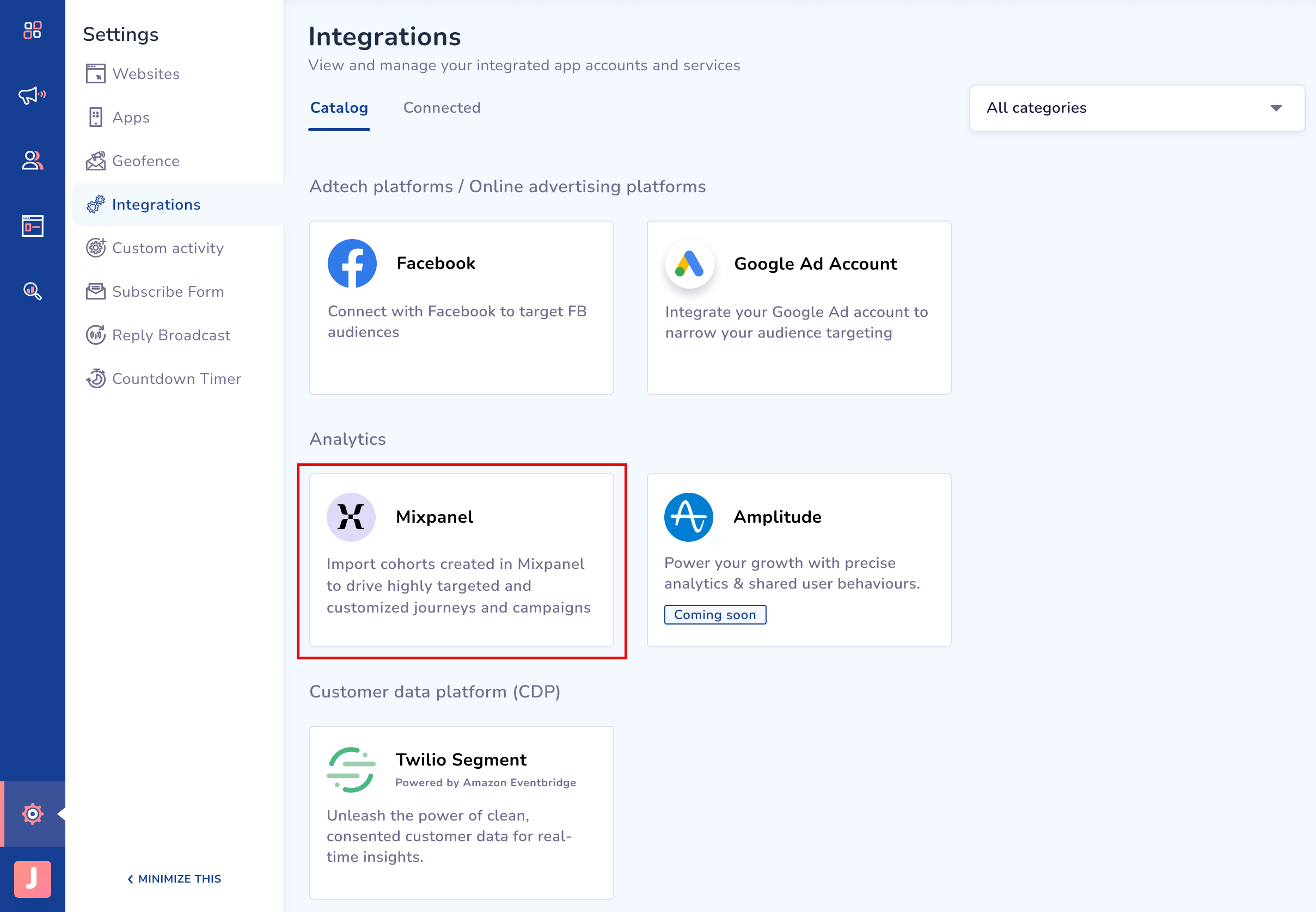 Access Mixpanel in Netcore's CE Dashboard