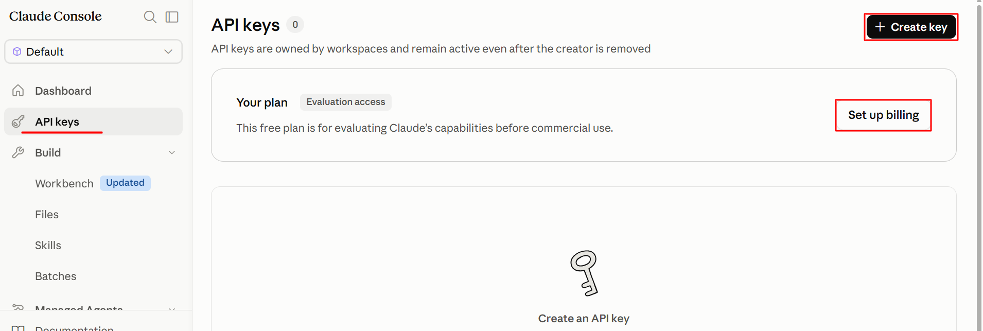 Anthropic API keys page