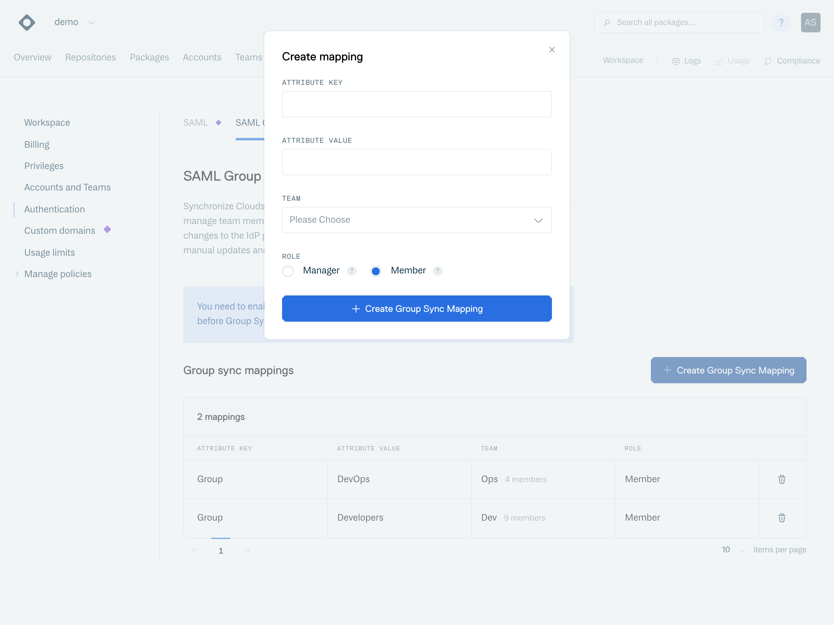 Create SAML Group Sync Mapping