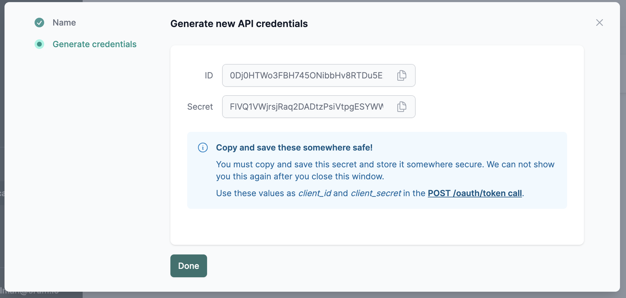 Generating new API credentials