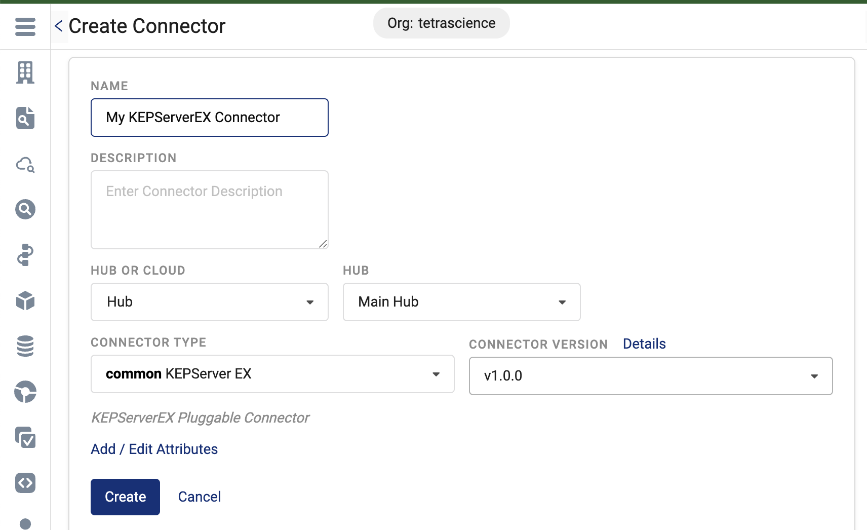 Create Connector page