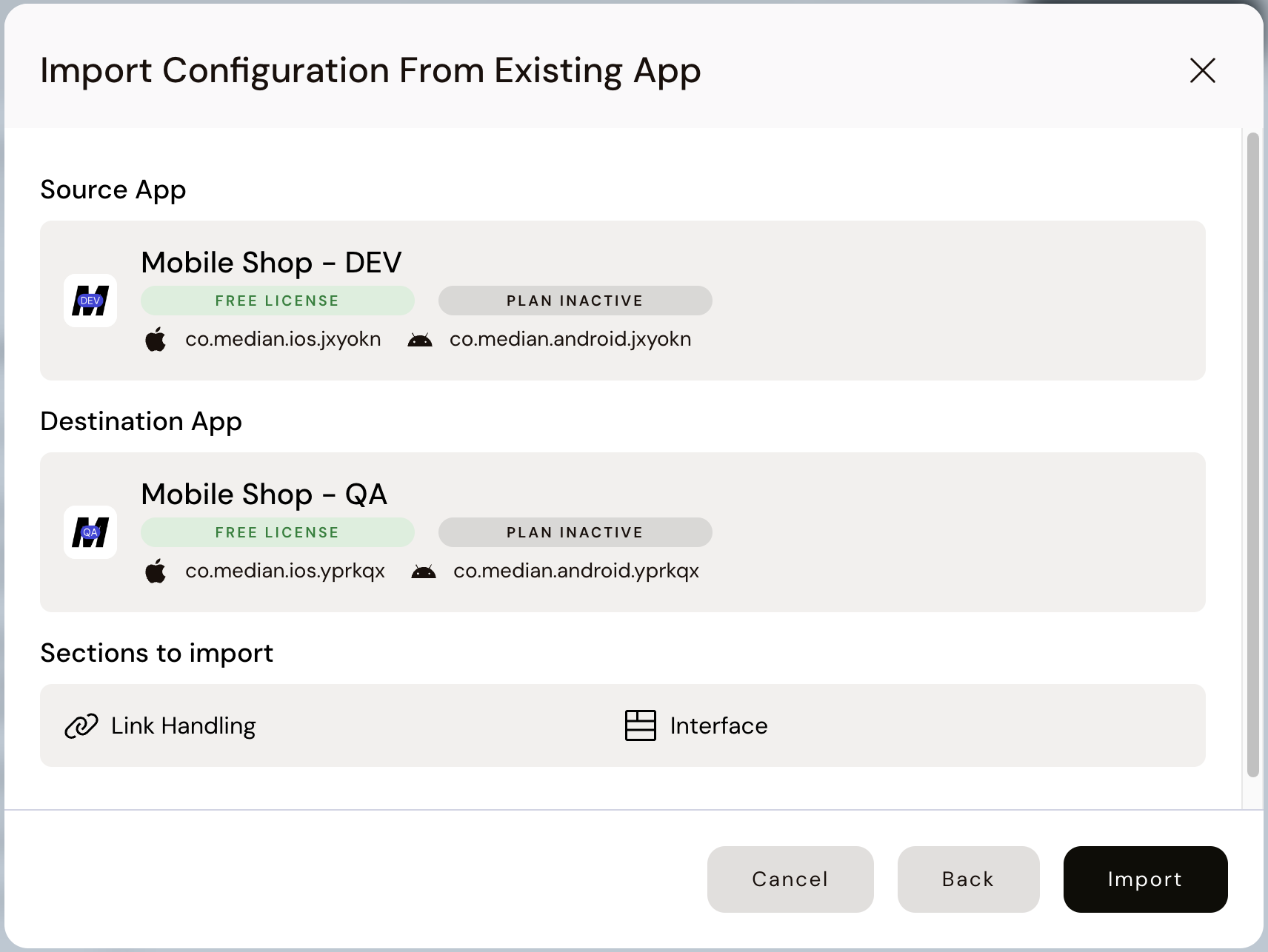 Import from Existing App - Step 3