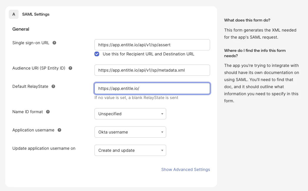 Okta SAML settings for the EU region