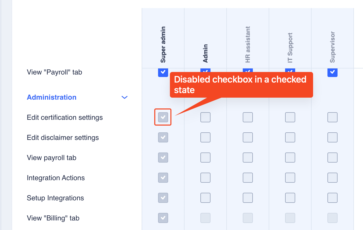 A checked checkbox that cannot be modified