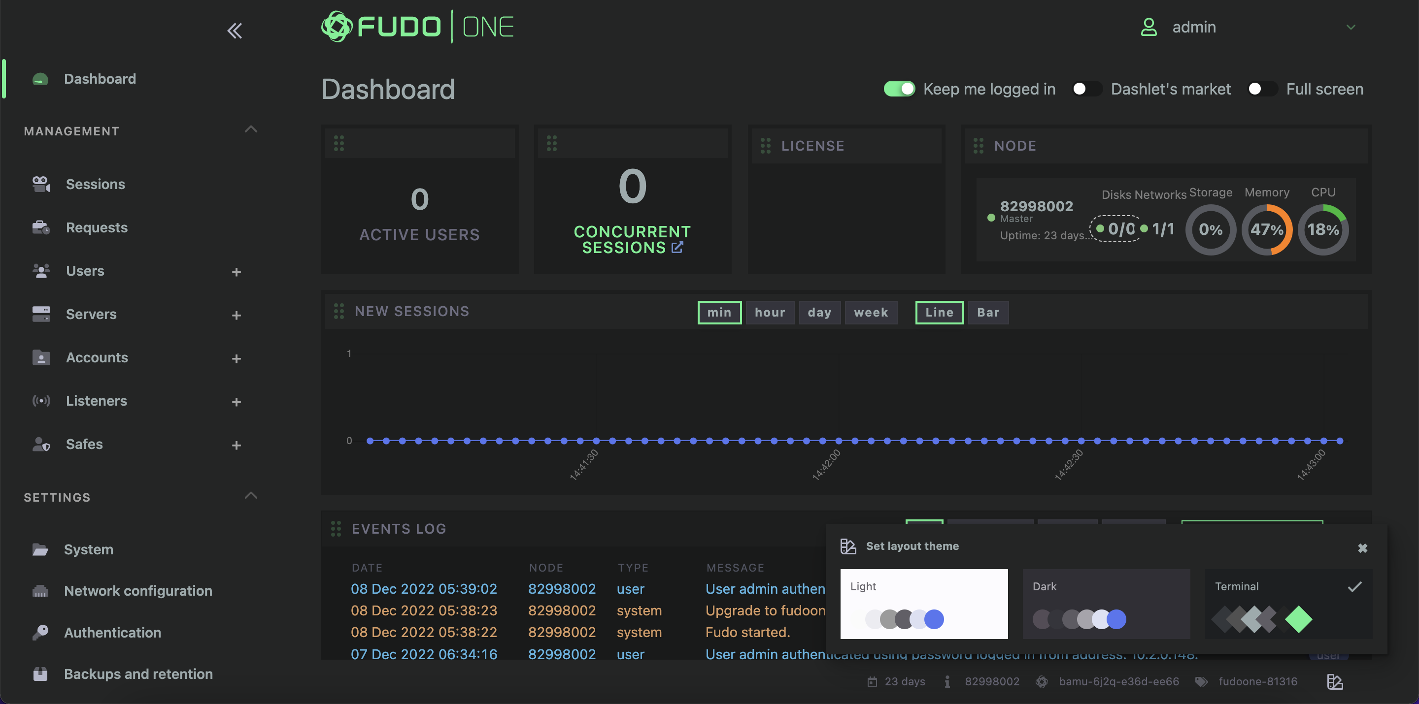 Terminal theme of the Fudo One Admin Panel