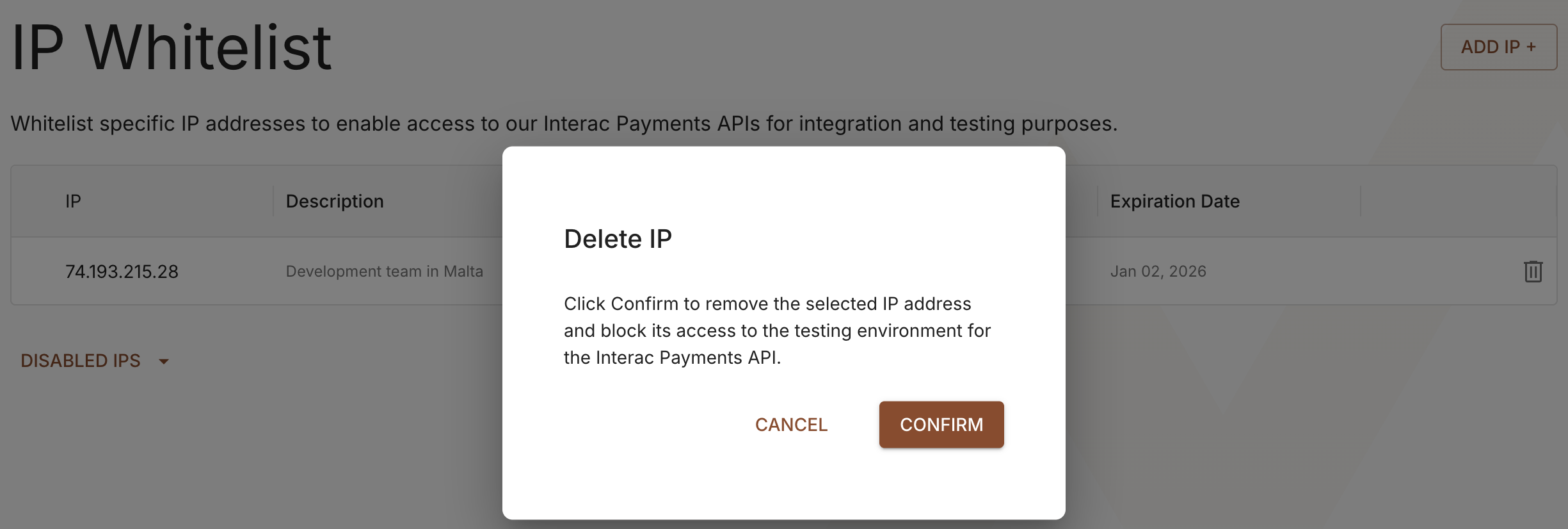 Delete IP Address Modal