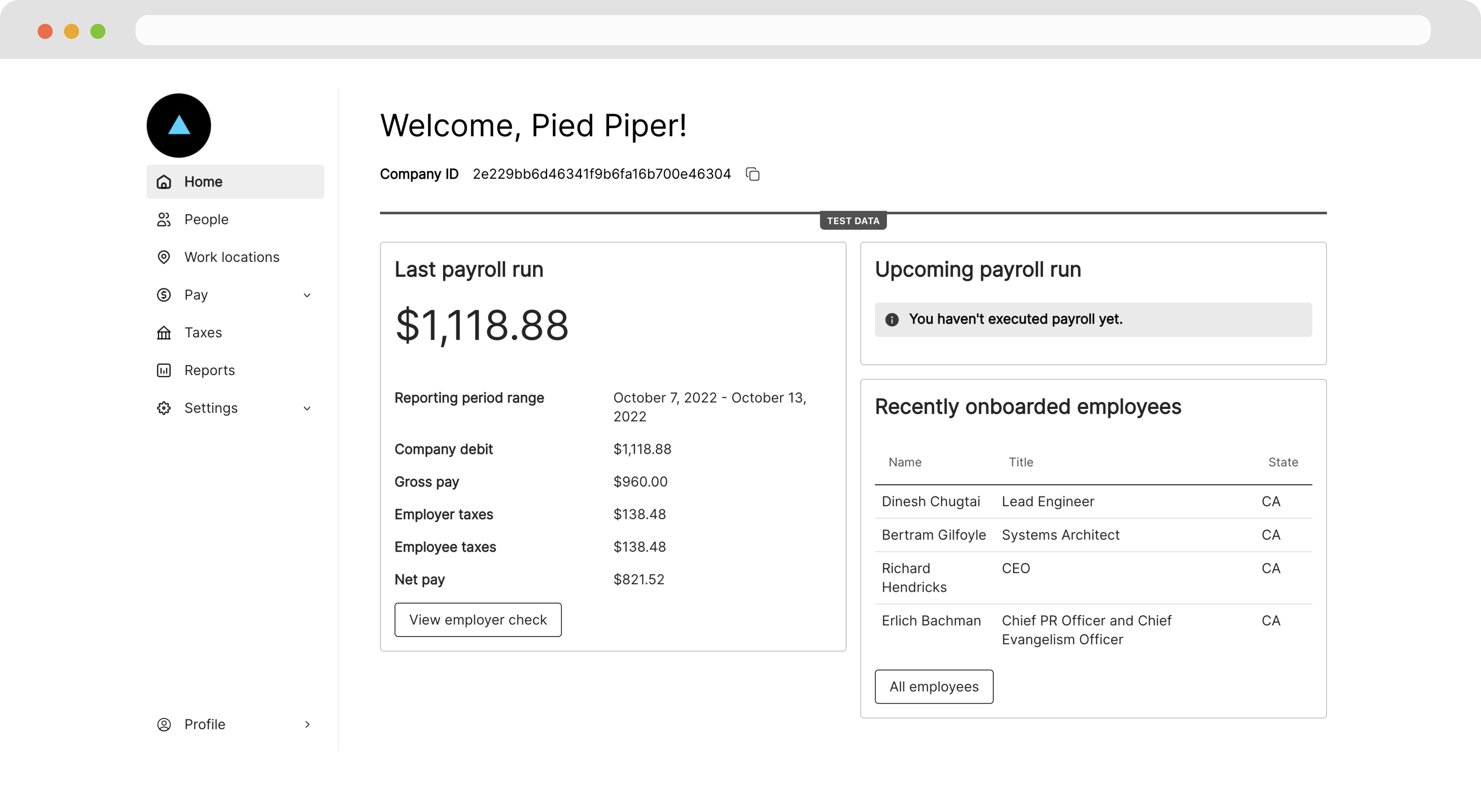 Whitelabel Employer Dashboard - Home Page