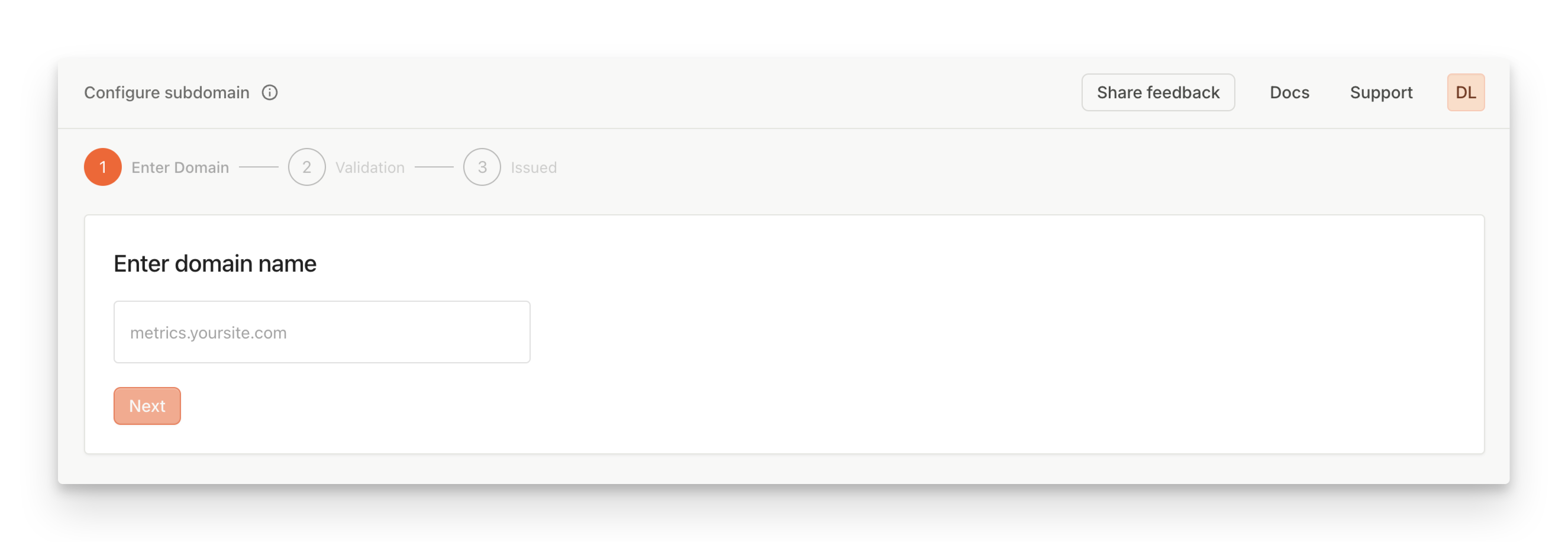 Screenshot of the Subdomain Addition in the Fingerprint dashboard