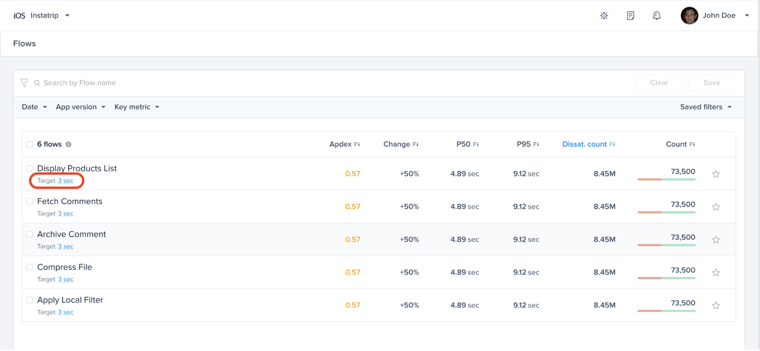 Click on the target CTA in the list to change the target for a satisfying trace duration
