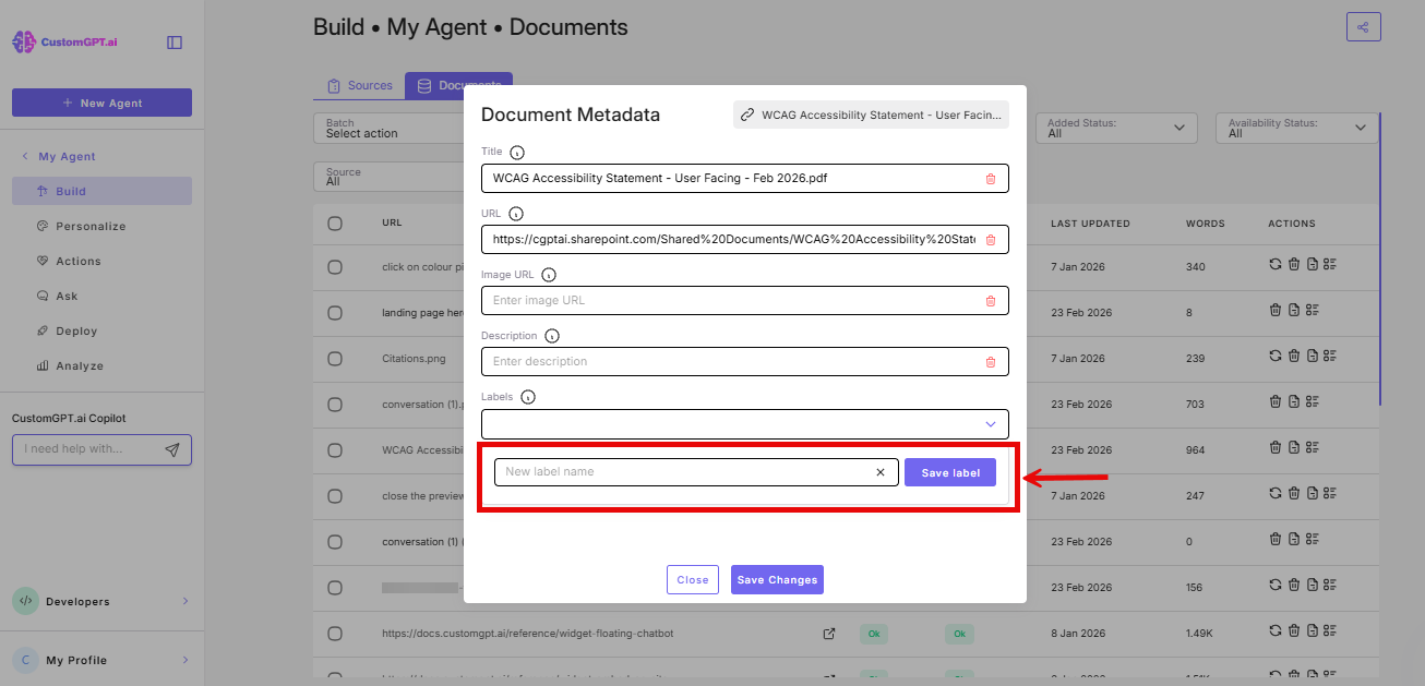 screenshot: save new label field