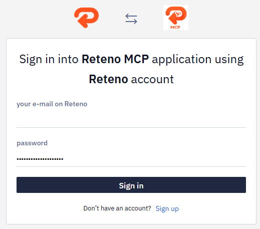 Signing in to a Reteno account to authorize Codex