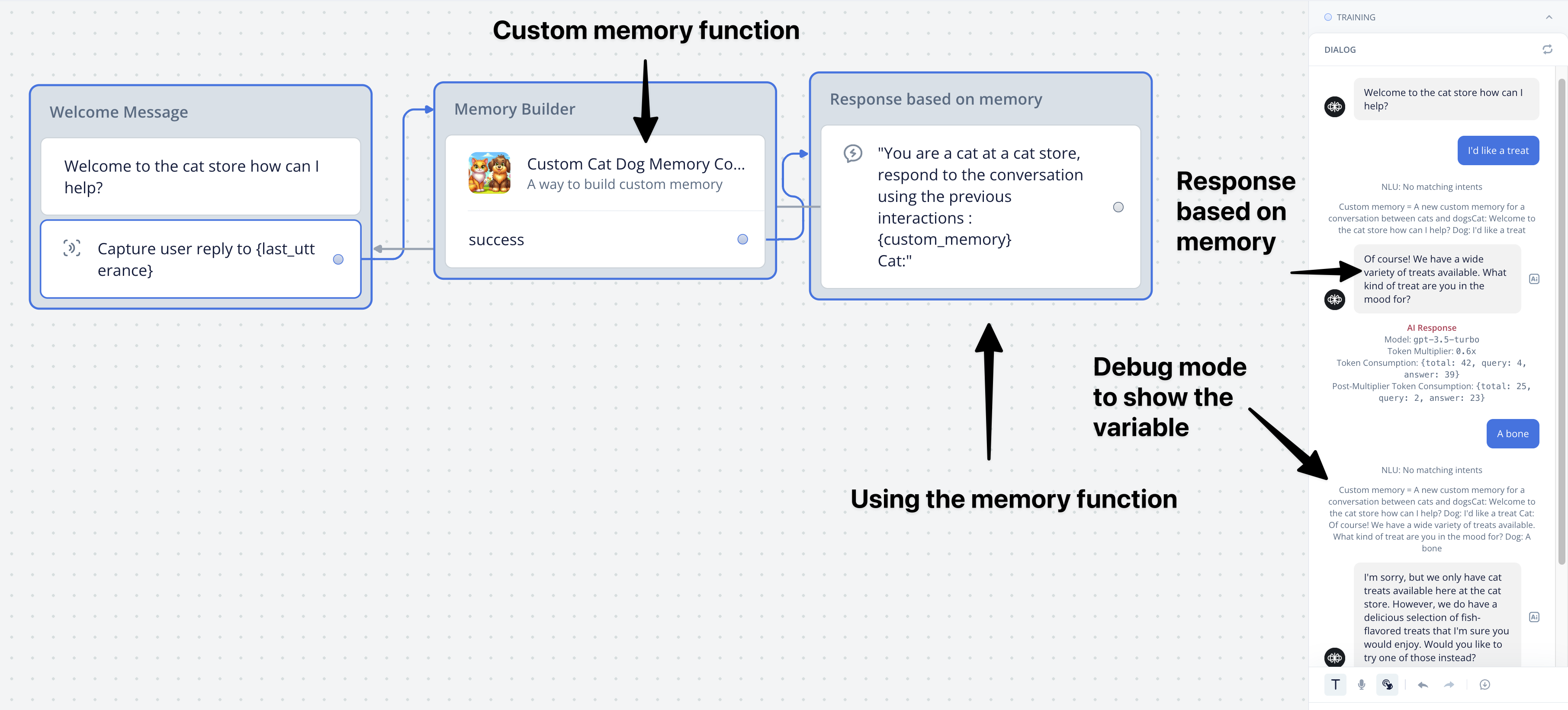 Using a custom memory function and having a conversation