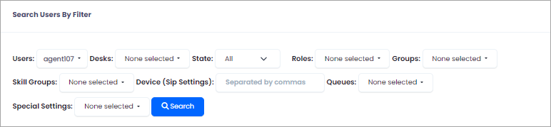 Screenshot of the user search filters