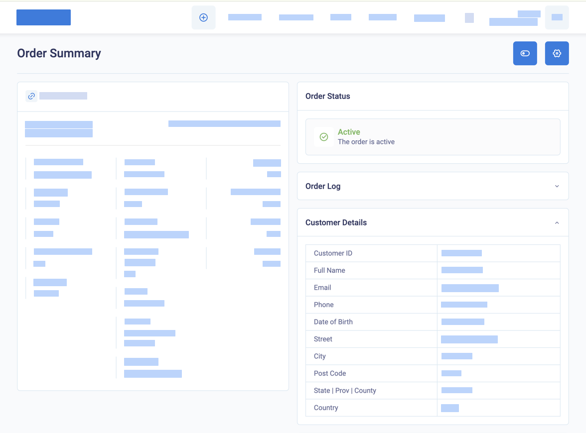 Display the details of the customer in the order summary