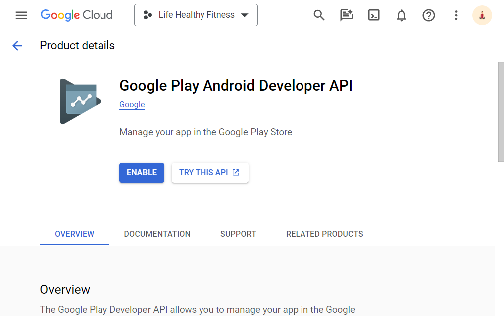 Enabling Google Play Android Developer API