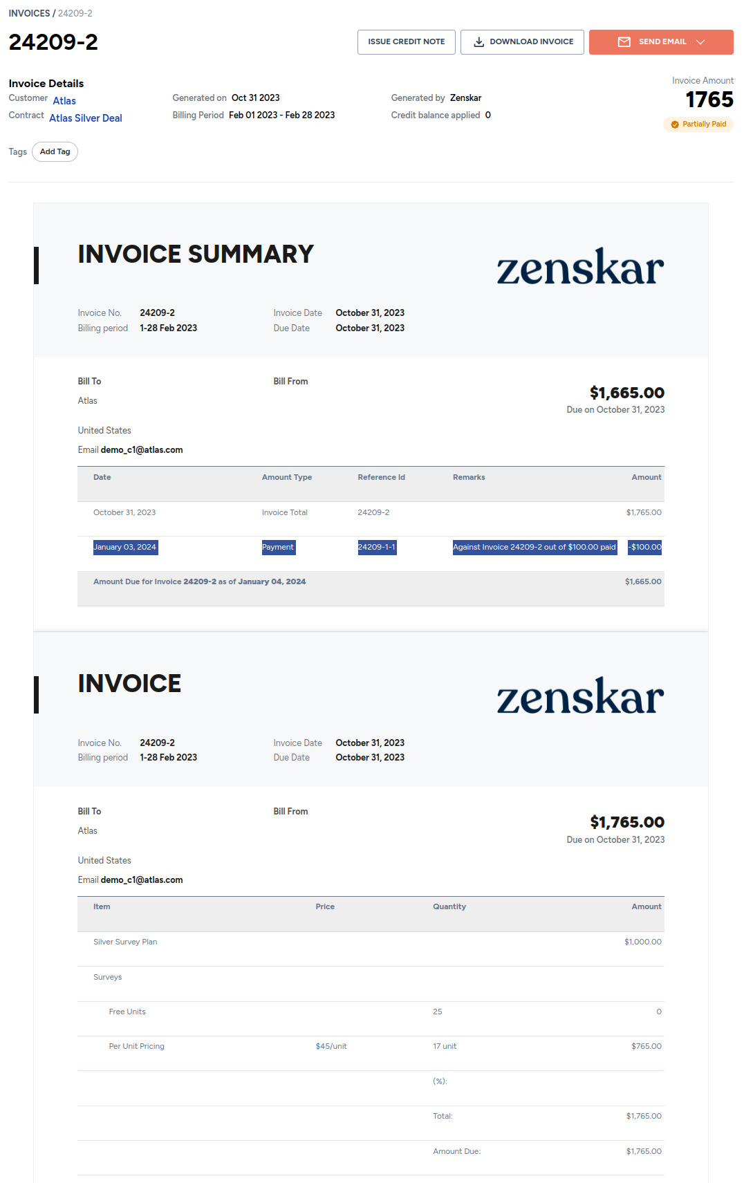 Fig. 3: A partially-paid invoice