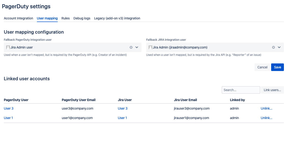 User mapping configuration