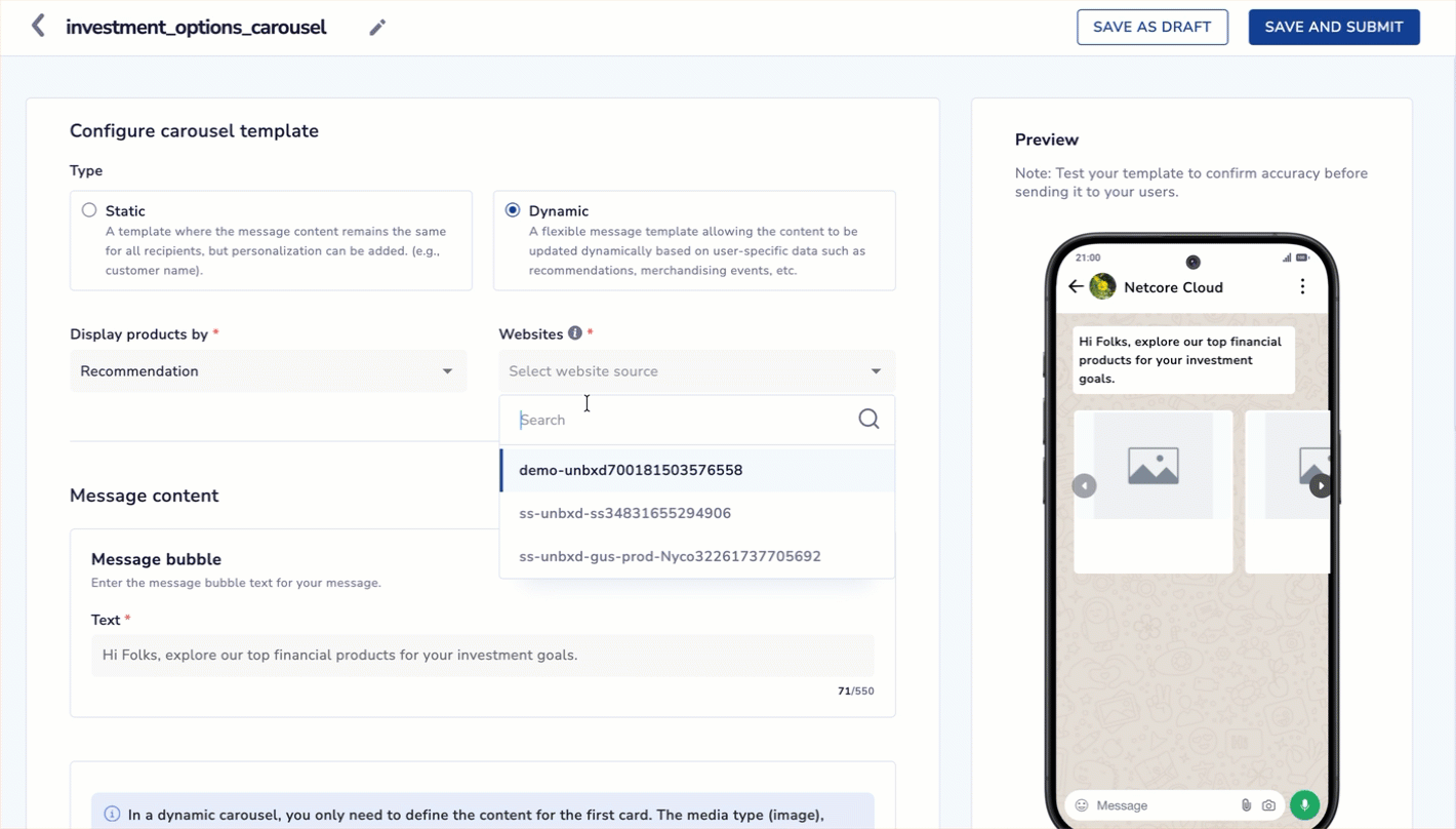 Create a WhatsApp Carousel Recommendation Template