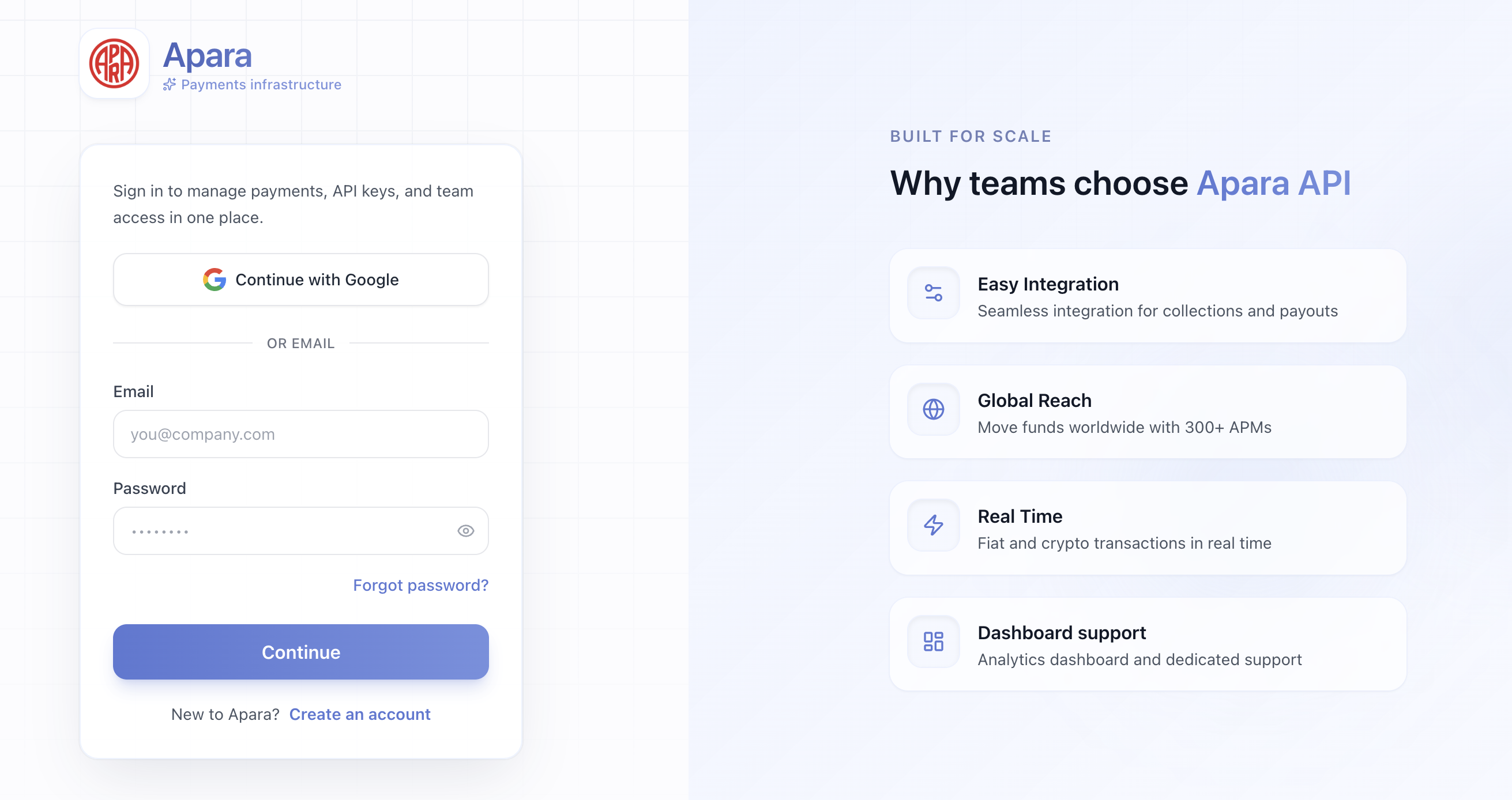 APARA Portal landing page with Create an Account button highlighted