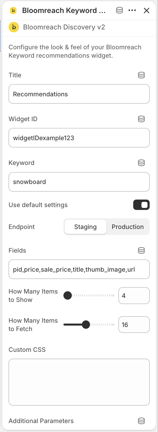 Configure the Recommendations widget.