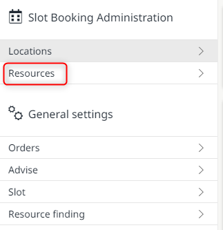 Selection of resources in the slot booking administration