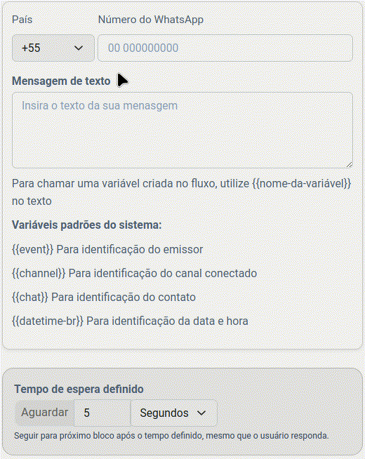 No exemplo é configurado o envio para um número ilustrativo "99 9123456789".