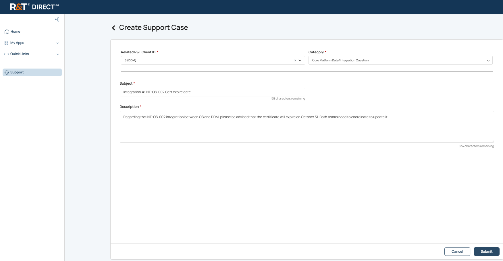 R&T Direct Homepage Announcements section