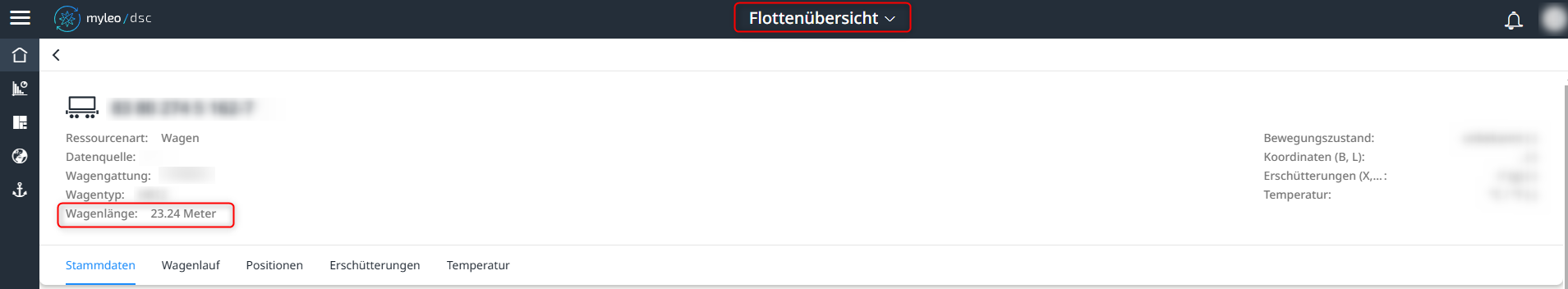 Anzeige der Wagenlänge in der Detailansicht der Flottenübersicht
