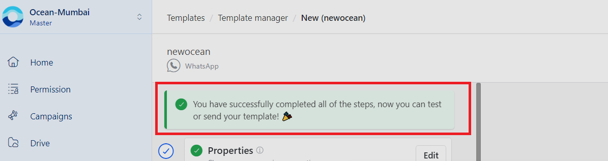 WhatsApp template send for approval button