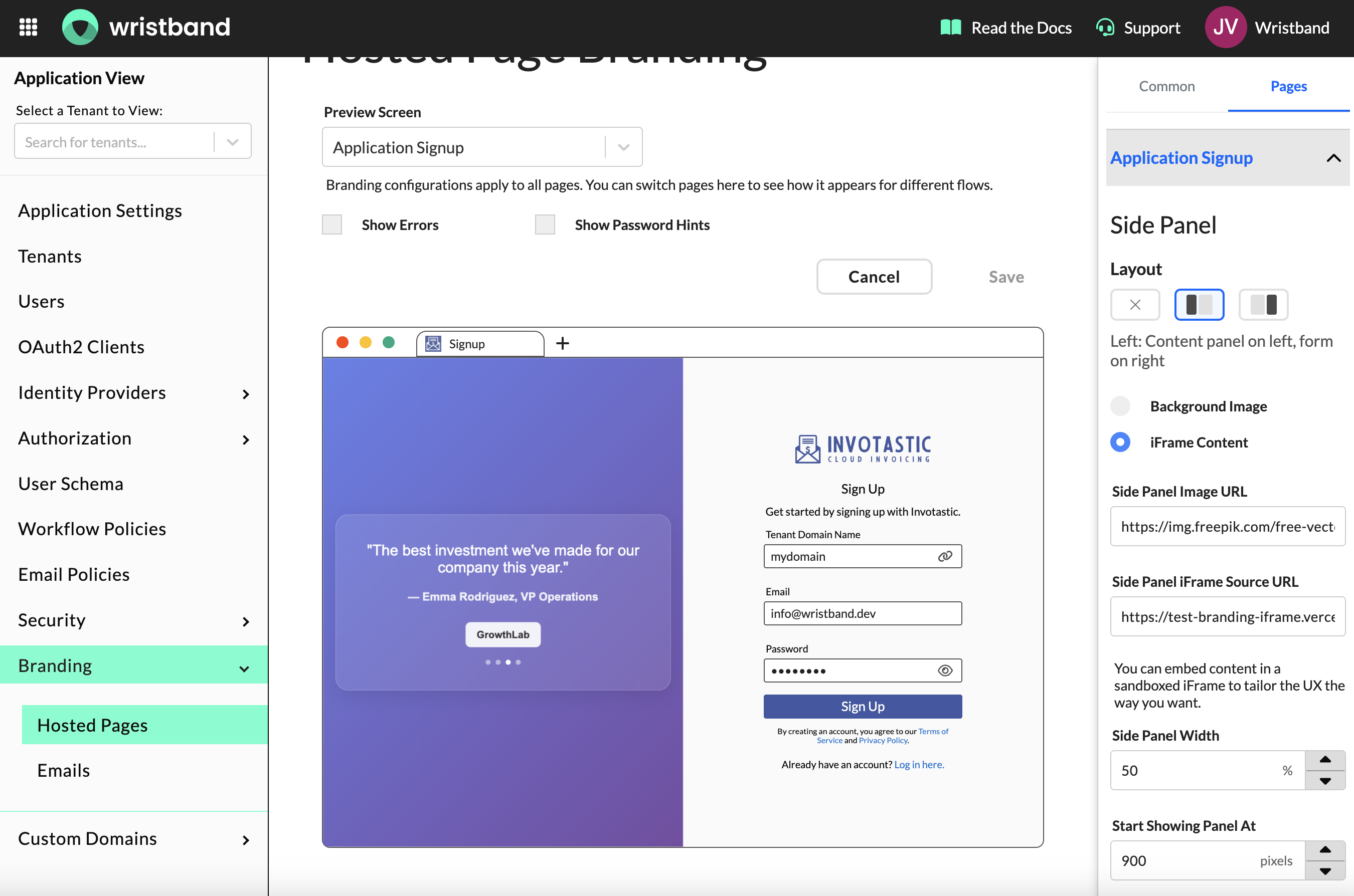 page-specific page branding configs