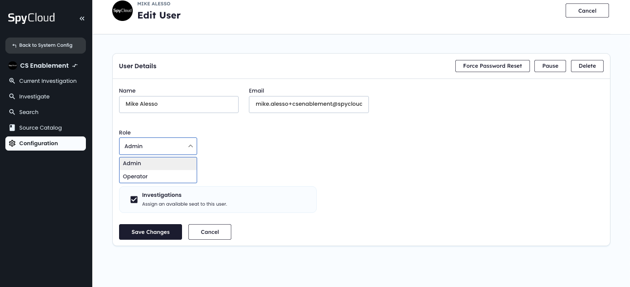 Update Role in Edit Screen